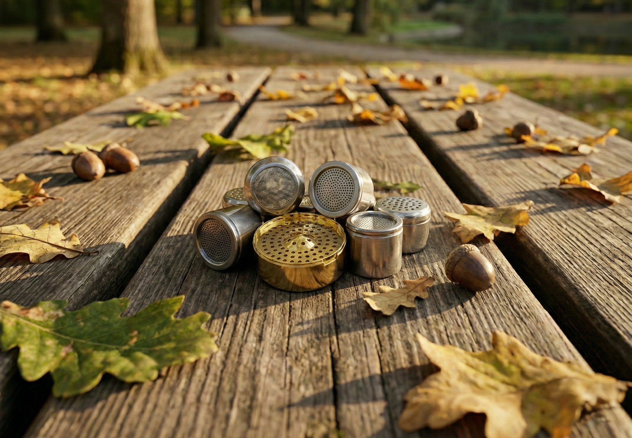 Capsule fit is mostly geometry. Different devices, different capsule designs Dosing capsules arranged on a wooden table outdoors