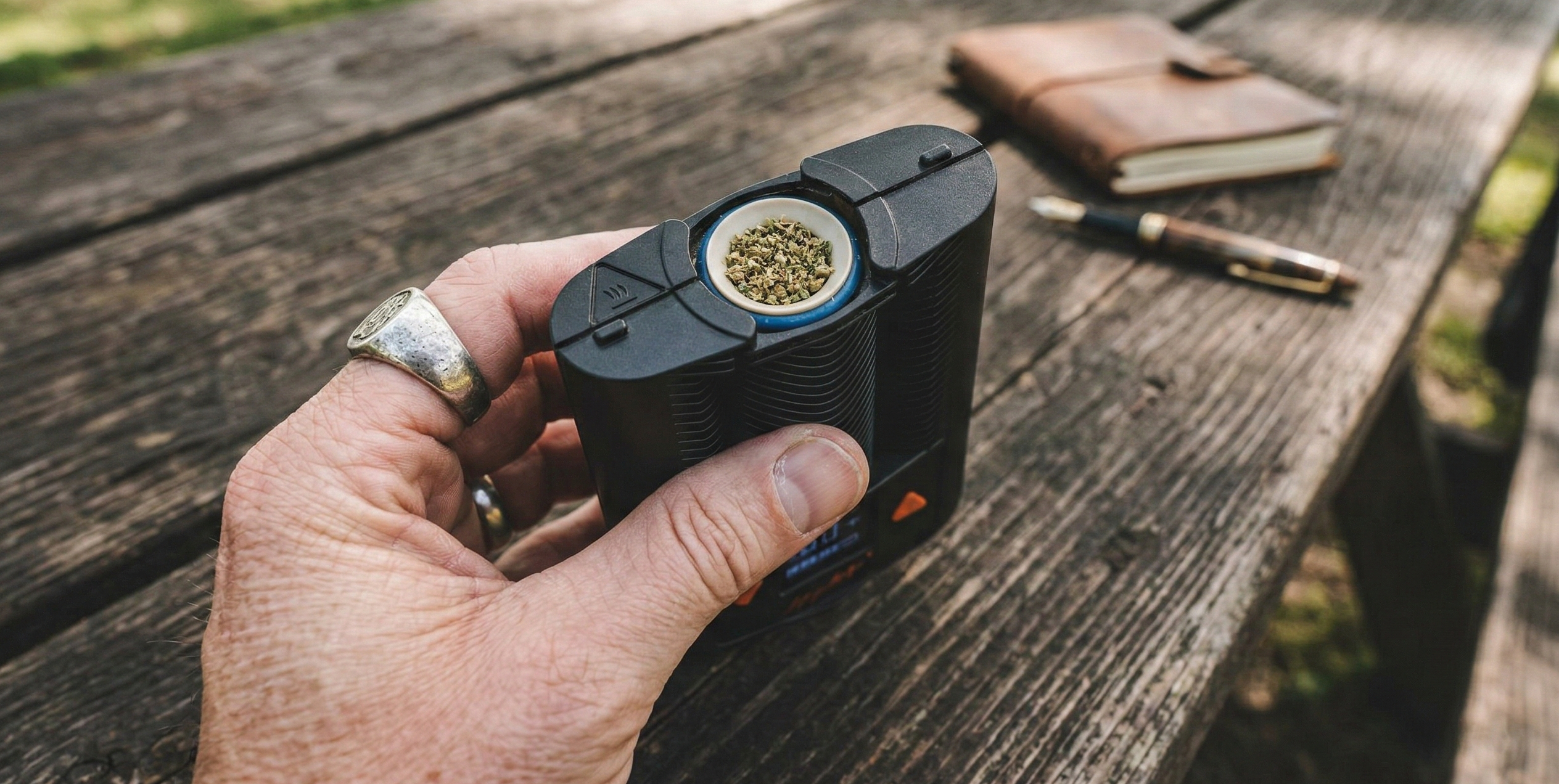 Loose pack: direct heat to herb, fastest ramp, cleanest flavor Hand holding a dry herb vaporizer showing a loose-pack oven